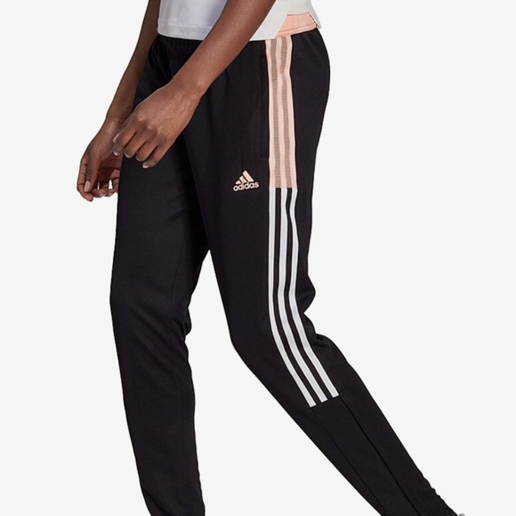 adidas Pants - Adidas Women's Black Joggers with Pink and White Stripes
